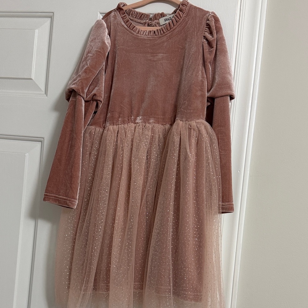 Grace Karin Pink Velvet Kids Dress